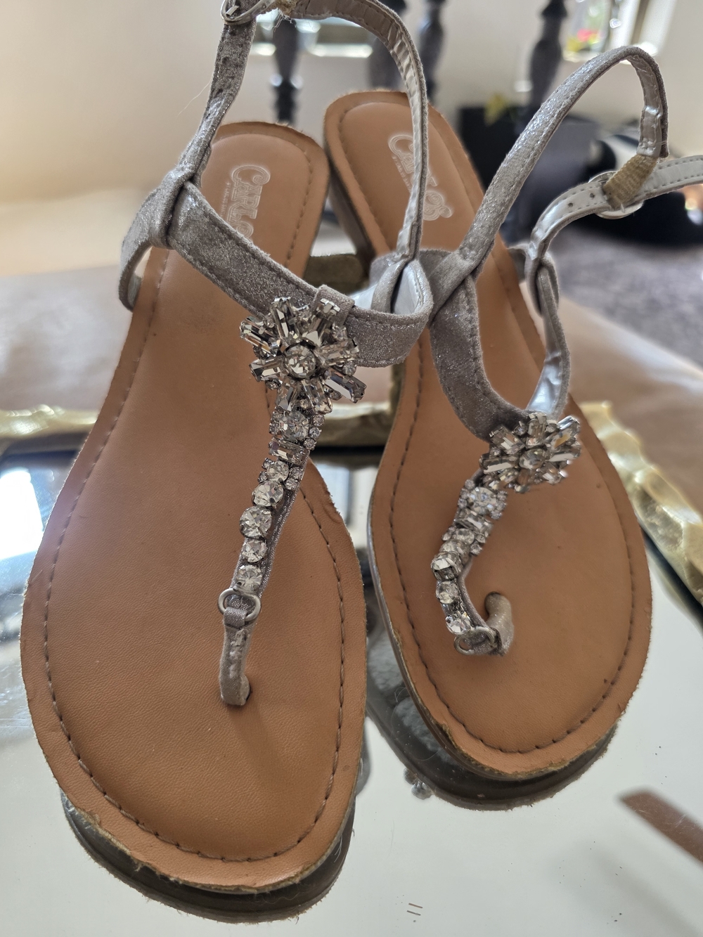 Circus by Sam Edelman Silver T-Strap Crystal Embellished Sandals
